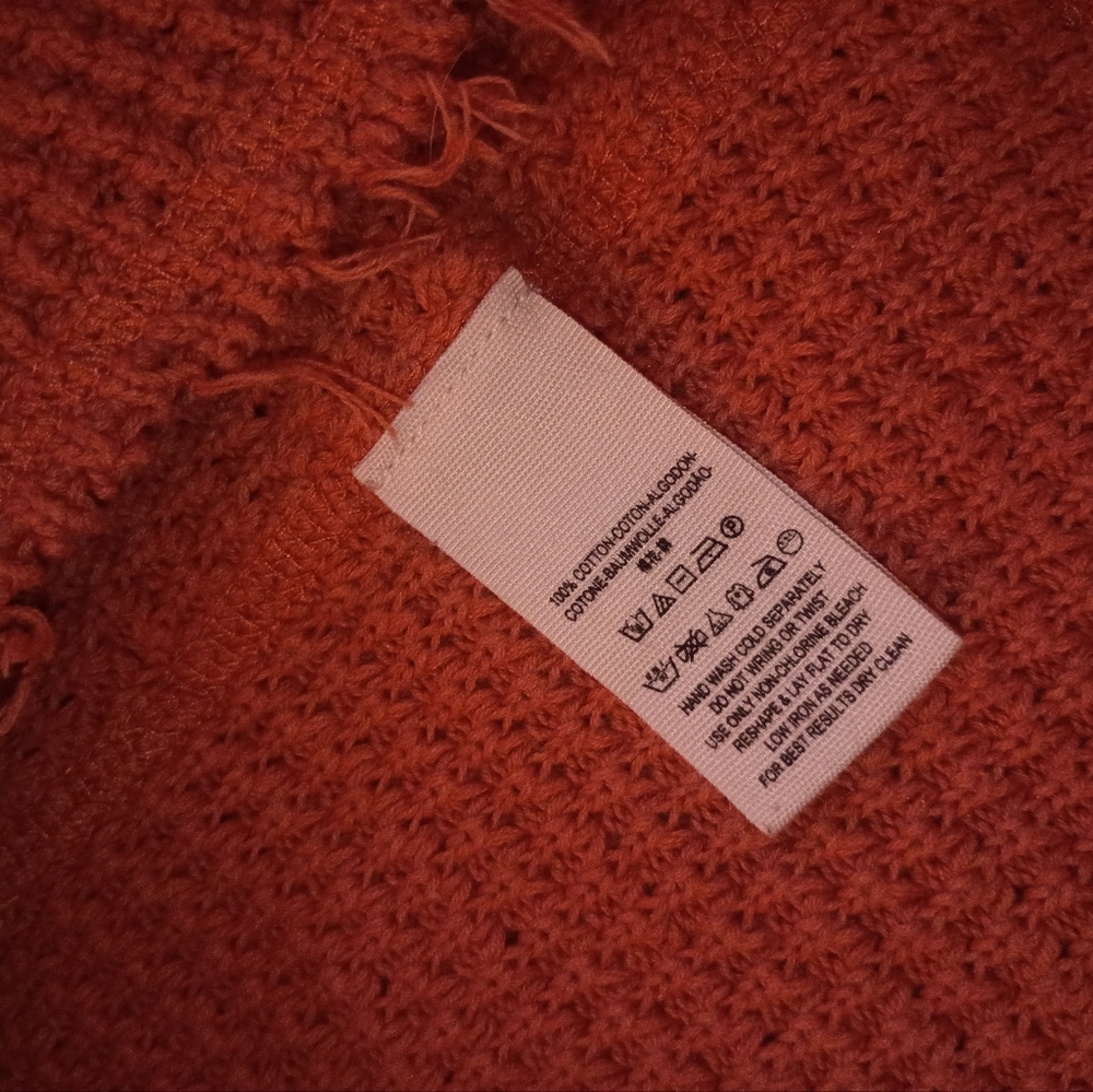 Free People Women's Sunset Orange Waffle Knit Cold Shoulder Sweater Small - Picture 4 of 6